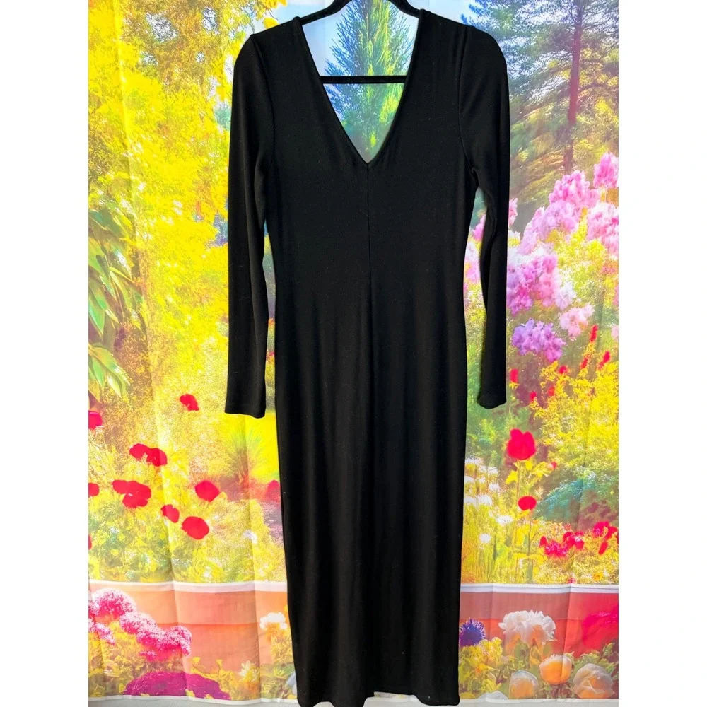 Marine Layer Lexi Midi Dress Black Long Sleeve Size M
